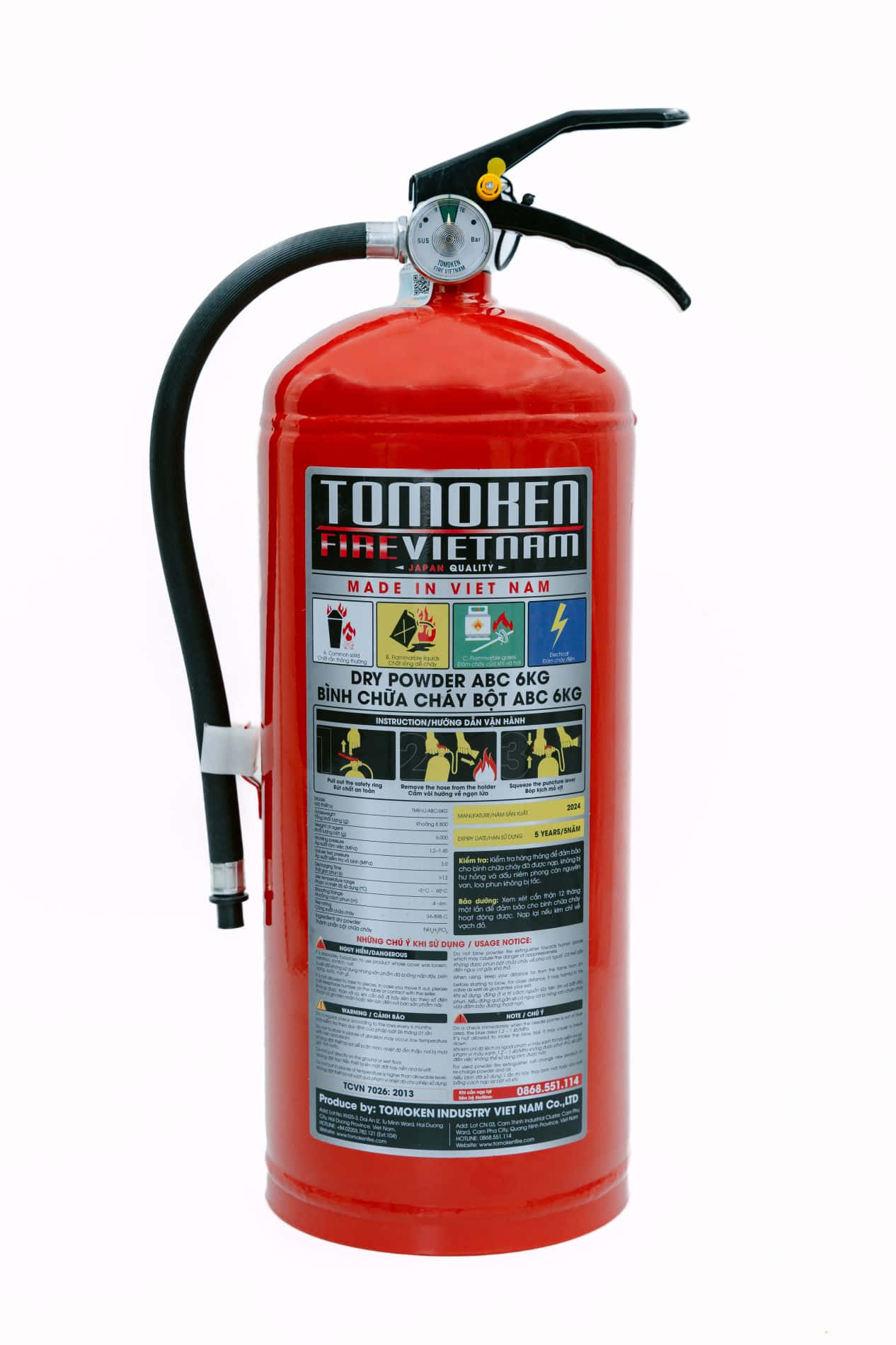 Bình chữa cháy xách tay bột ABC 6kg Tomoken Bình chữa cháy xách tay bột ABC 6kg Tomoken