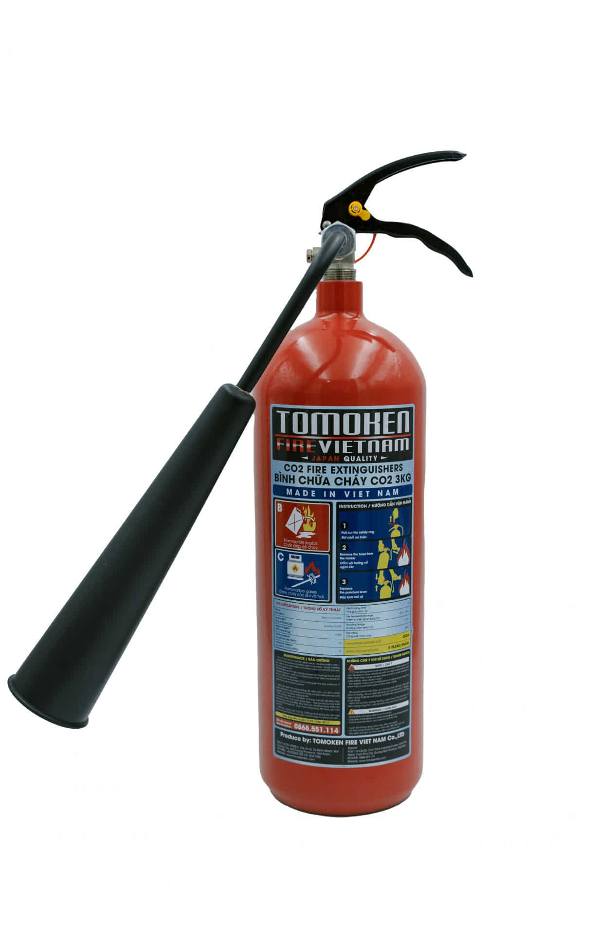 Bình chữa cháy xách tay khí CO2 3kg Tomoken Bình chữa cháy xách tay khí CO2 3kg Tomoken