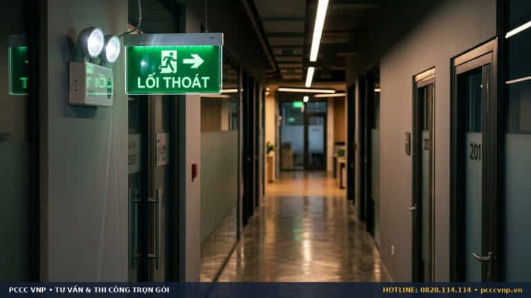 Lắp đặt đèn exit và chiếu sáng sự cố theo tiêu chuẩn hiện hành