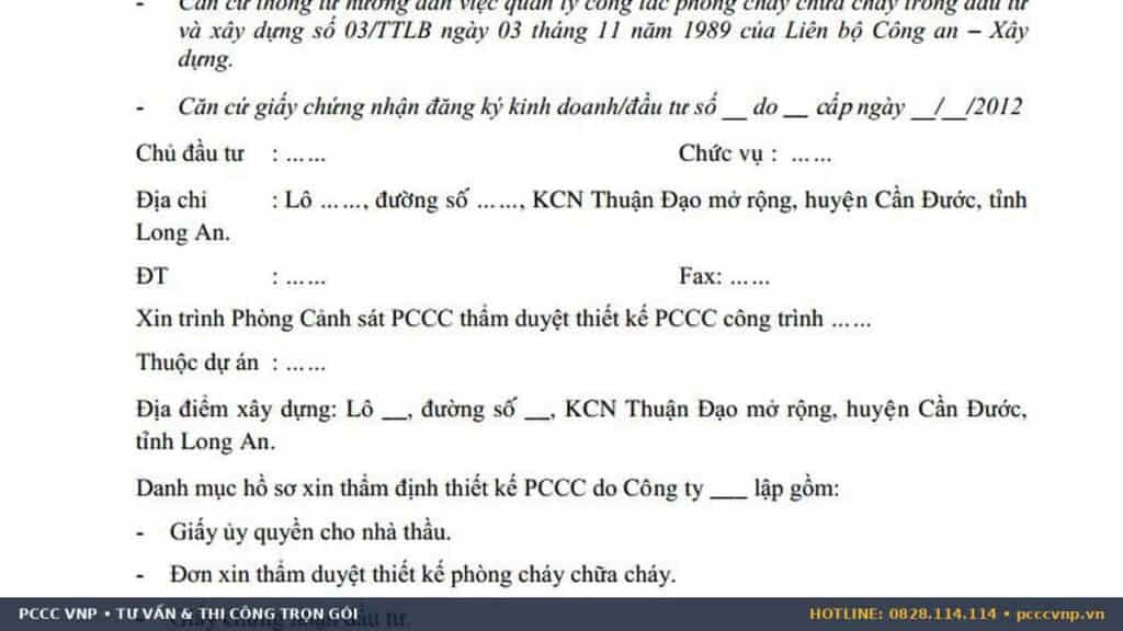 Bộ hồ sơ đề nghị thẩm duyệt thiết kế PCCC
