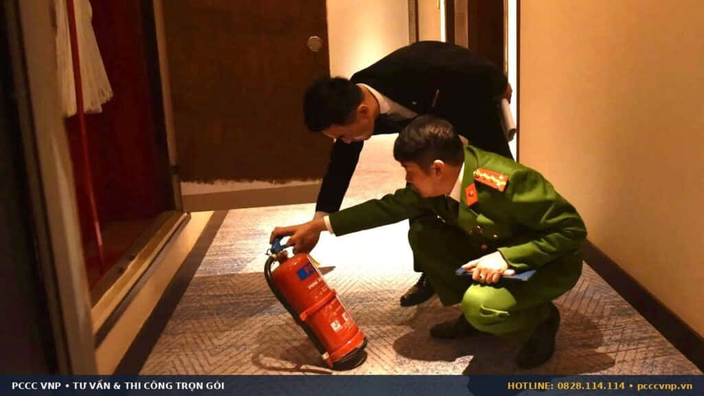 Kiểm tra bình chữa cháy tại tòa nhà văn phòng Việt Nam